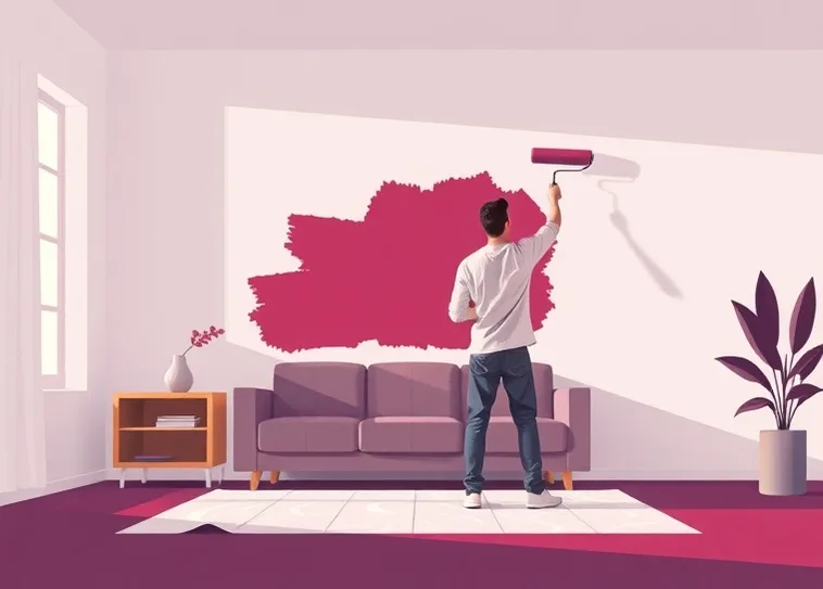 Peintre appliquant la peinture au rouleau sur un mur de salon